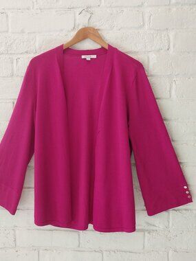 Chicos 2 Open Cardigan Women L Hot Pink Fuchsia Long Sleeve Knit Business Casual